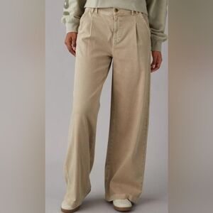 AE Dreamy Drape Stretch Poppy Trouser 4R Super High Rise Wide Leg Khaki NWOT